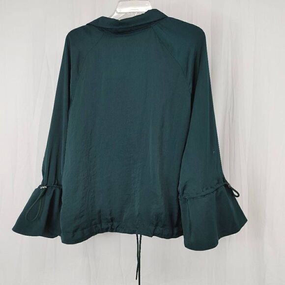 NWT Halogen Women's Size Medium Emerald Green Zip Up Jacket Bell Sleeves Draw St - Picture 2 of 8